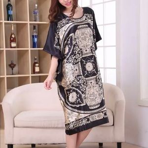 Novelty Print Women’s Satin Loungewear Robe Kaftan Style Comfortable Dress -XXL
